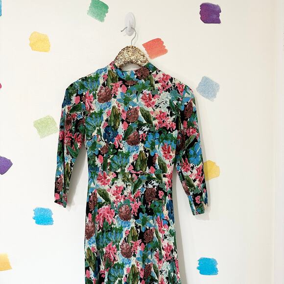 Zara Dresses & Skirts - S Zara Blue Watercolor Maxi Quarter Sleeve Dress